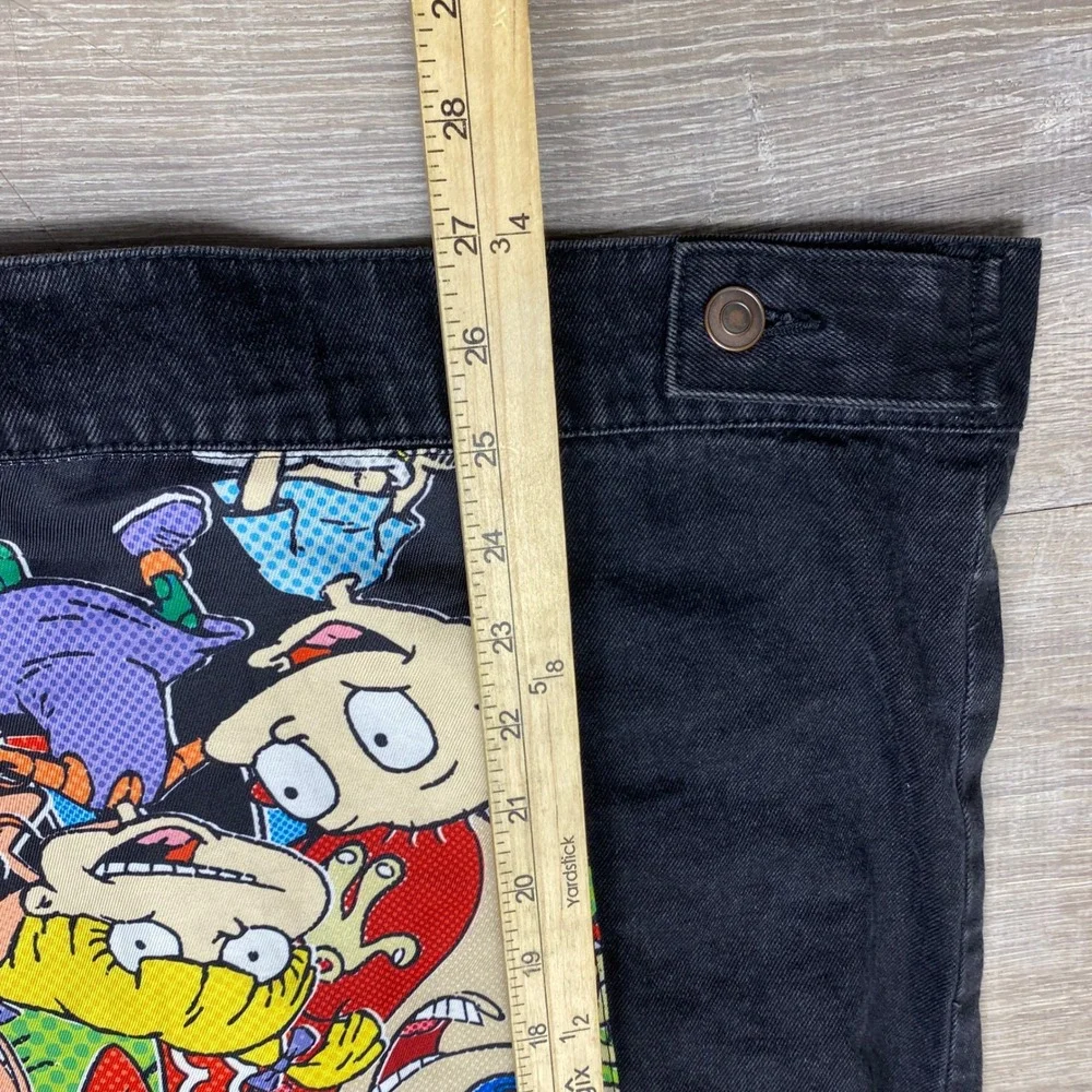 Nickelodeon Denim Jacket Mens S Black 90s Nicktoons Graphic Rugrats Hey Arnold